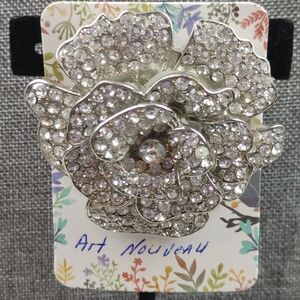 Pave Rhinestone Art Nouveau Style Flower Brooch
